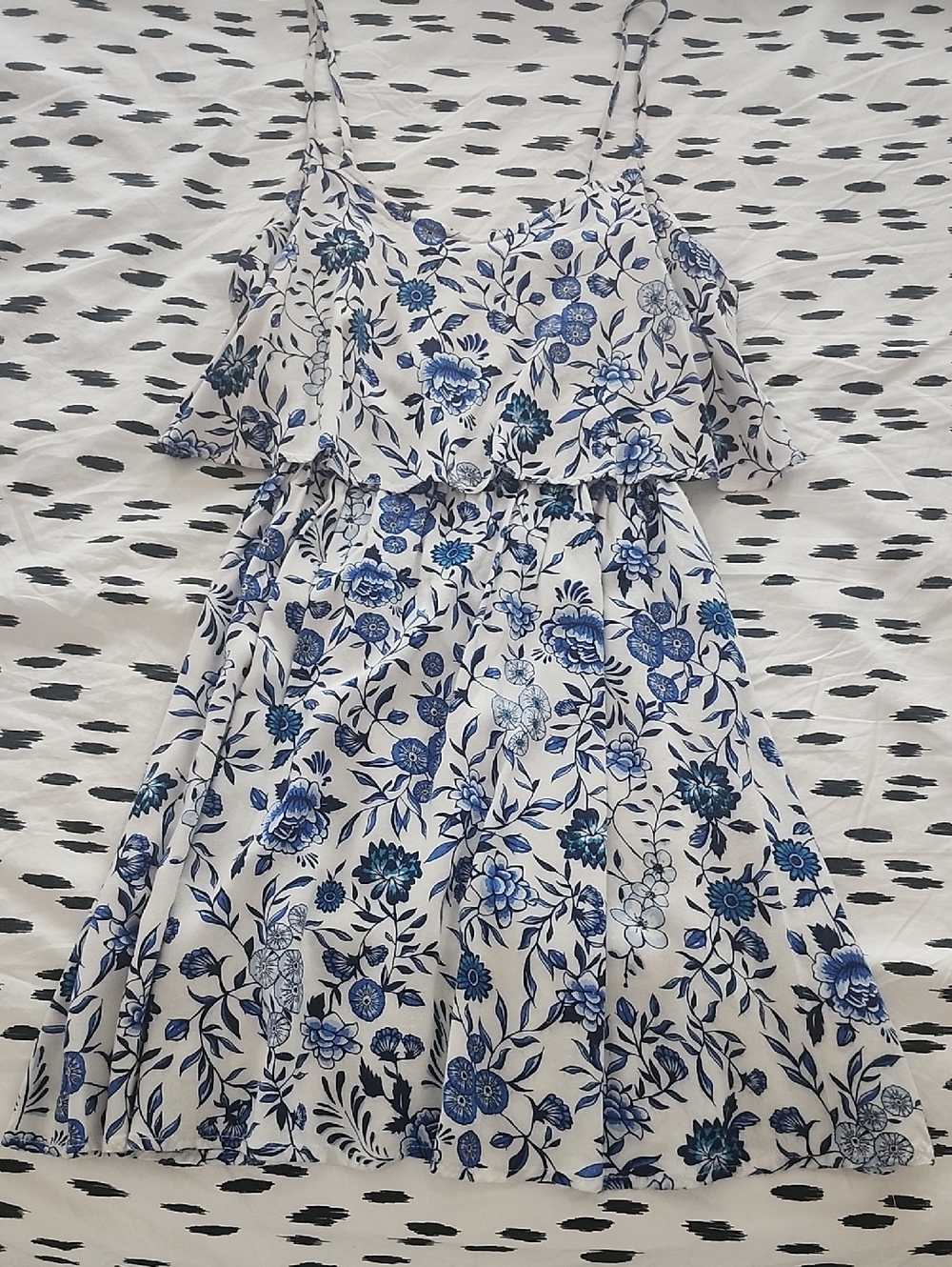 H&M White Mini Dress with Blue Floral Print